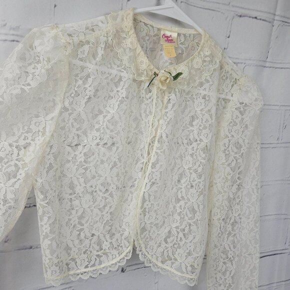 VINTAGE LACE JACKET Womens M Candi Jones Cream Never Worn Long Sleeve Romantic - Picture 1 of 15